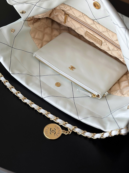 シャネル レディースワックスレザーチェーン巾着ショッピングバッグ