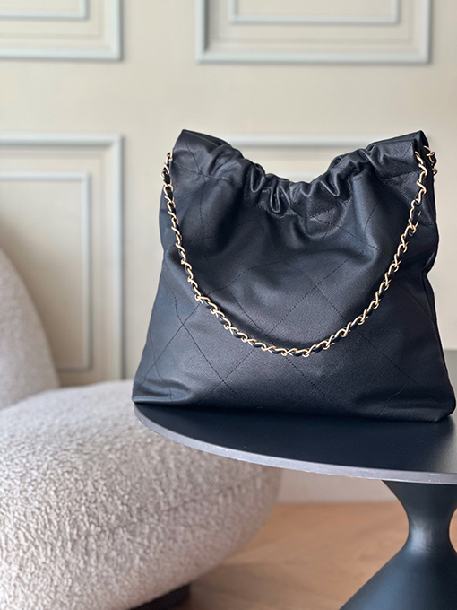 シャネル レディースワックスレザーチェーン巾着ショッピングバッグ