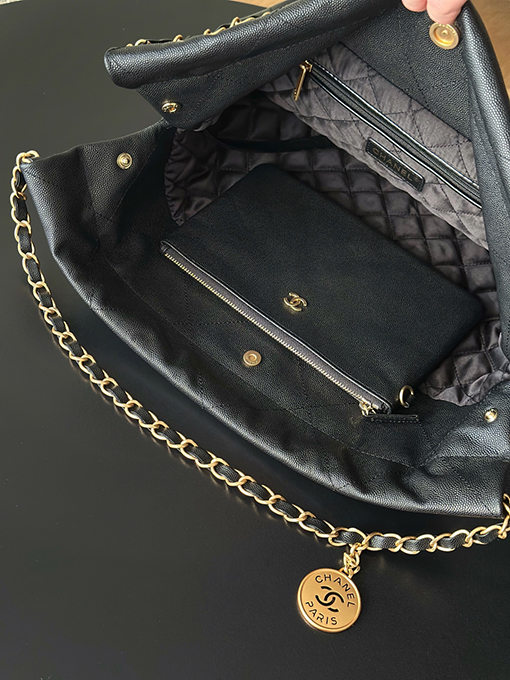 シャネル レディースワックスレザーチェーン巾着ショッピングバッグ