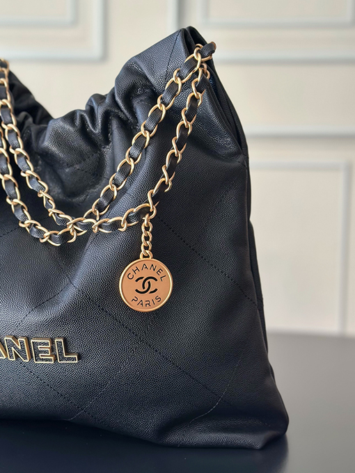 シャネル レディースワックスレザーチェーン巾着ショッピングバッグ