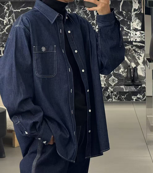 セリーヌコピー 凱旋門の刺繍デニム長袖シャツ