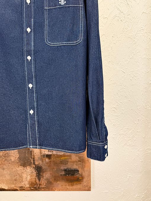 セリーヌコピー 凱旋門の刺繍デニム長袖シャツ