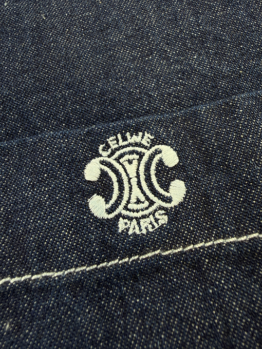 セリーヌコピー 凱旋門の刺繍デニム長袖シャツ