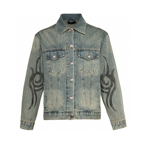 バレンシアガブランドコピー ランウェイ手描きトーテム柄デニムジャケット