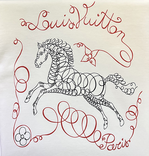 ルイヴィトンブランドコピー 馬年プリントクルーネック半袖Tシャツ