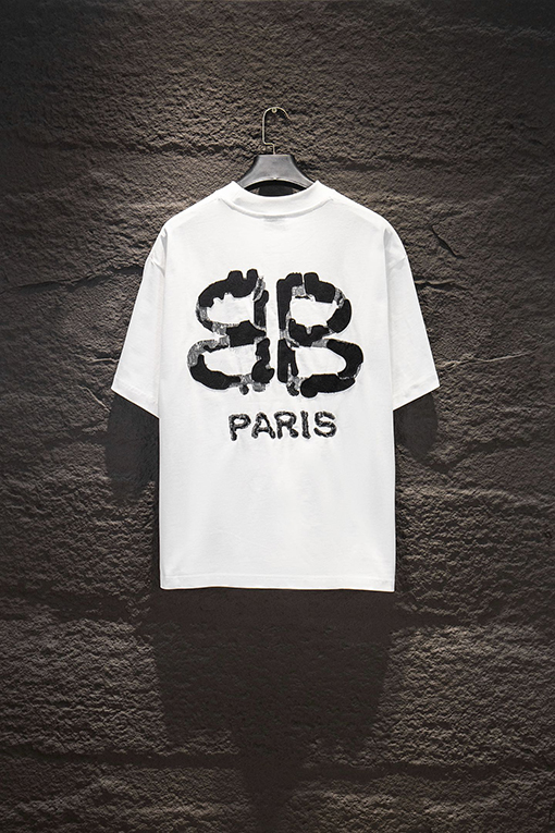 バレンシアガブランドコピー Balenciaga ヘクラシックなヘビーデューティープリントアップリケ刺繍半袖Tシャツ