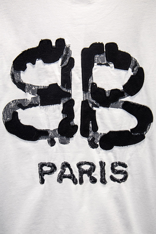 バレンシアガブランドコピー Balenciaga ヘクラシックなヘビーデューティープリントアップリケ刺繍半袖Tシャツ