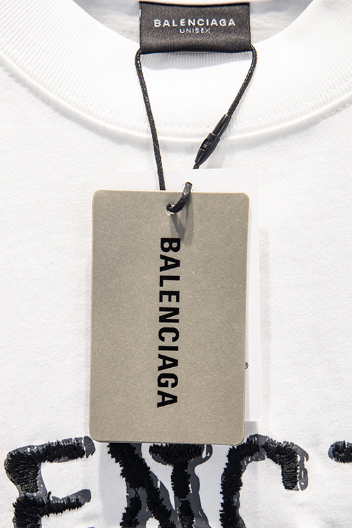 バレンシアガブランドコピー Balenciaga ヘクラシックなヘビーデューティープリントアップリケ刺繍半袖Tシャツ