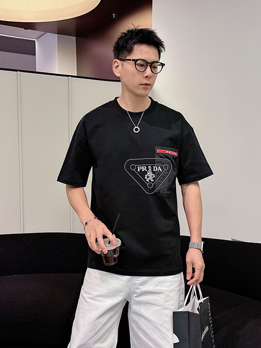 プラダブランドコピー PRADA クラシックな男の子刺繍半袖Tシャツ