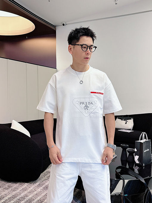 プラダブランドコピー PRADA クラシックな男の子刺繍半袖Tシャツ