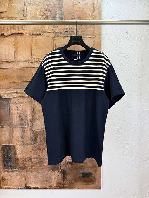 プラダブランドコピー ネイビーストライプ半袖Tシャツ