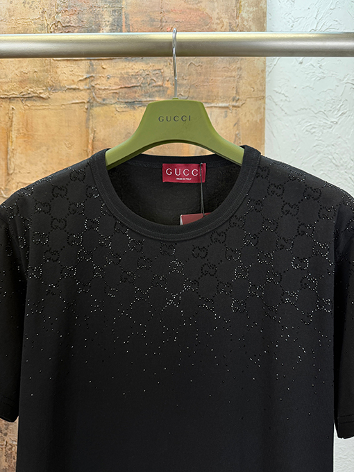 グッチブランドスーパーコピー ラインストーン半袖Tシャツ