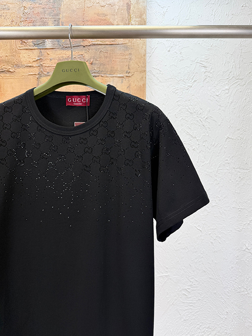 グッチブランドスーパーコピー ラインストーン半袖Tシャツ