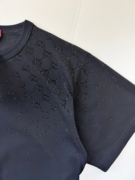 グッチブランドスーパーコピー ラインストーン半袖Tシャツ