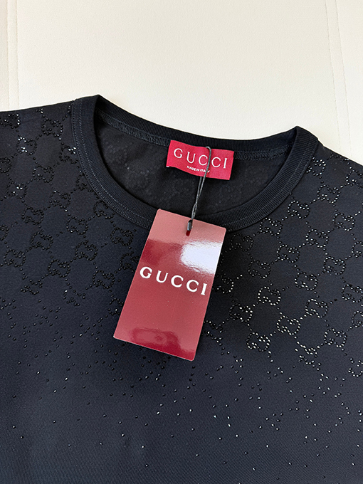 グッチブランドスーパーコピー ラインストーン半袖Tシャツ