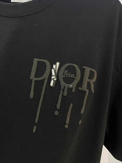 ディオールブランドスーパーコピー DIOR カラーブロックの浮き彫りテクスチャ刺繍レターロゴ半袖Tシャツ