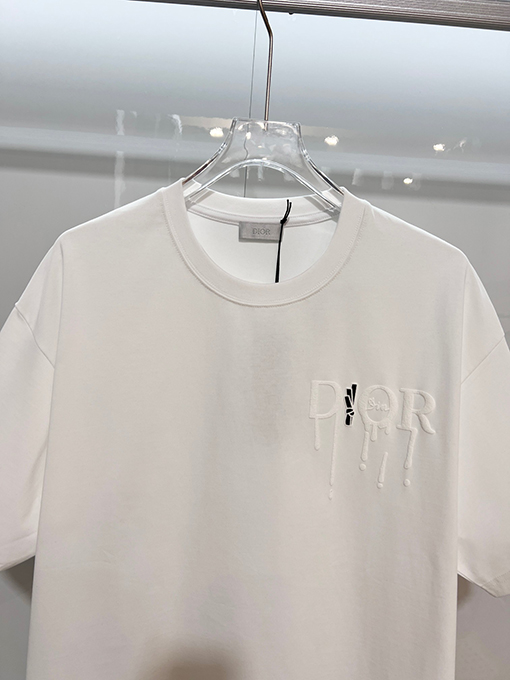 ディオールブランドスーパーコピー DIOR カラーブロックの浮き彫りテクスチャ刺繍レターロゴ半袖Tシャツ