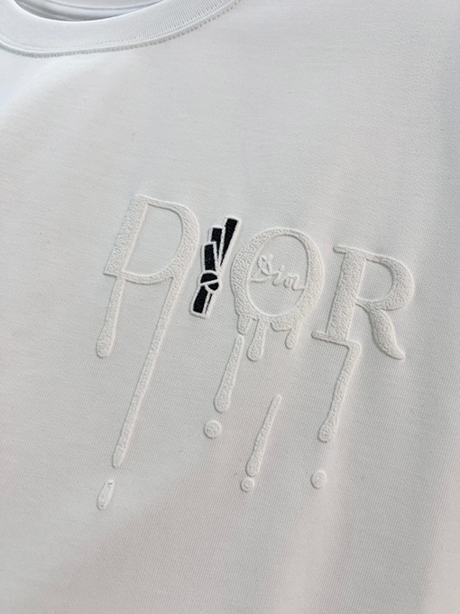 ディオールブランドスーパーコピー DIOR カラーブロックの浮き彫りテクスチャ刺繍レターロゴ半袖Tシャツ