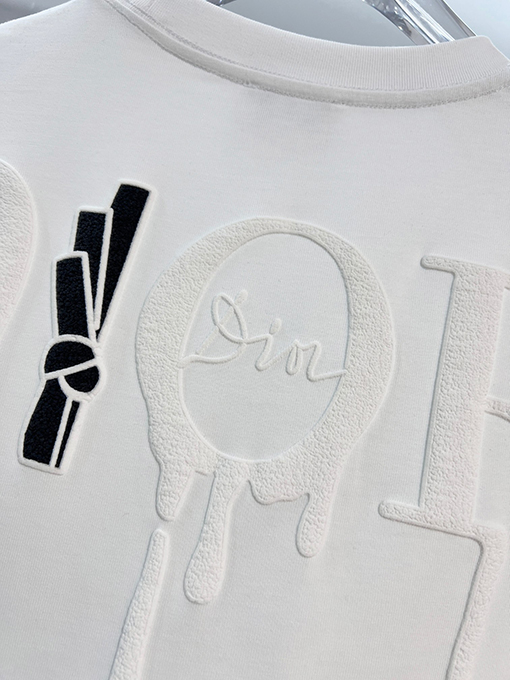 ディオールブランドスーパーコピー DIOR カラーブロックの浮き彫りテクスチャ刺繍レターロゴ半袖Tシャツ