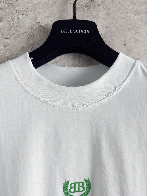 バレンシアガコピー Balenciaga ダブルB 小麦のロゴ刺繍半袖Tシャツ