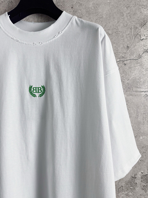 バレンシアガコピー Balenciaga ダブルB 小麦のロゴ刺繍半袖Tシャツ