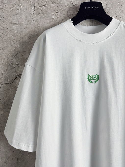バレンシアガコピー Balenciaga ダブルB 小麦のロゴ刺繍半袖Tシャツ