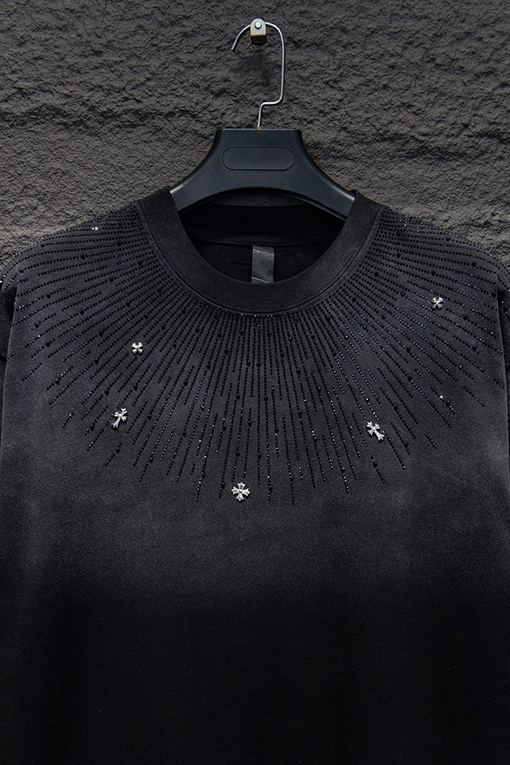 クロムハーツスーパーコピー 新作 ウォッシュ サンドブラストラインストーン半袖Tシャツ