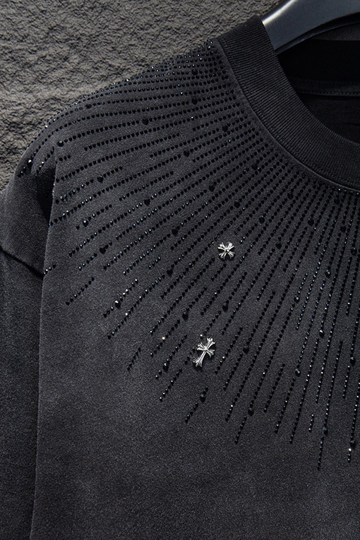 クロムハーツスーパーコピー 新作 ウォッシュ サンドブラストラインストーン半袖Tシャツ