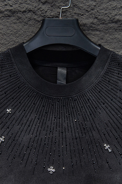 クロムハーツスーパーコピー 新作 ウォッシュ サンドブラストラインストーン半袖Tシャツ