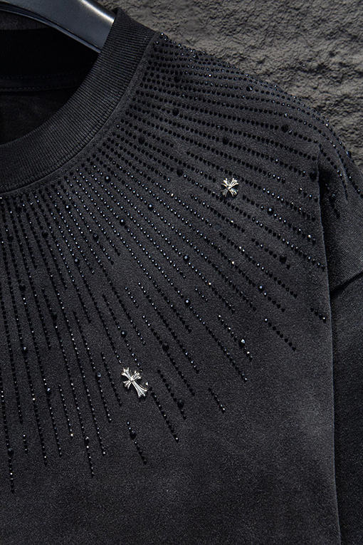 クロムハーツスーパーコピー 新作 ウォッシュ サンドブラストラインストーン半袖Tシャツ