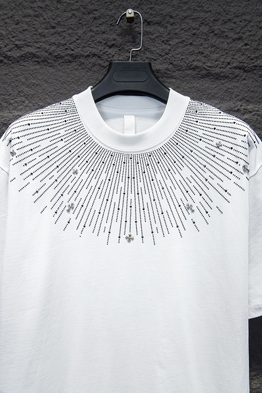 クロムハーツスーパーコピー 新作 ウォッシュ サンドブラストラインストーン半袖Tシャツ