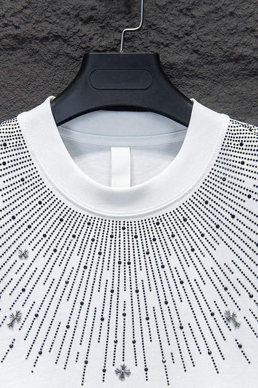 クロムハーツスーパーコピー 新作 ウォッシュ サンドブラストラインストーン半袖Tシャツ