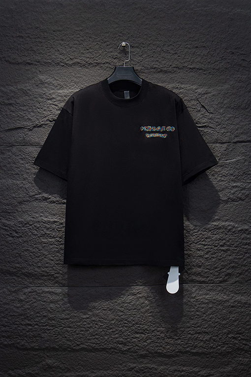 クロムハーツブランドコピー レザーラベル刺繍半袖Tシャツ