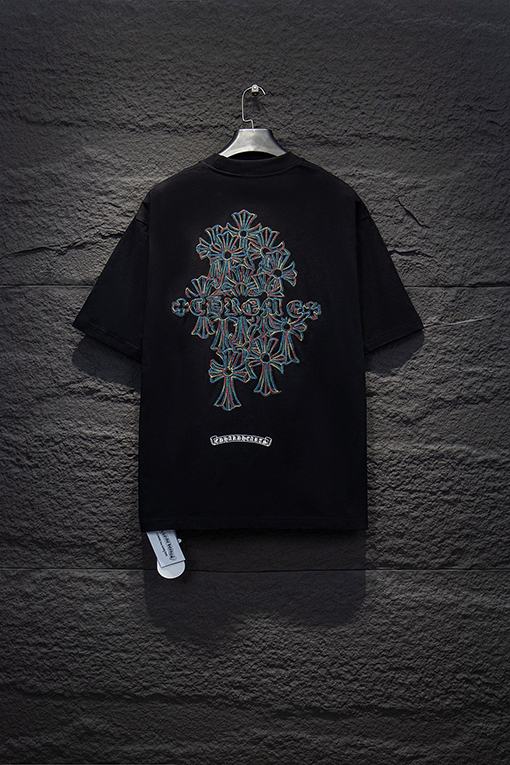 クロムハーツブランドコピー レザーラベル刺繍半袖Tシャツ