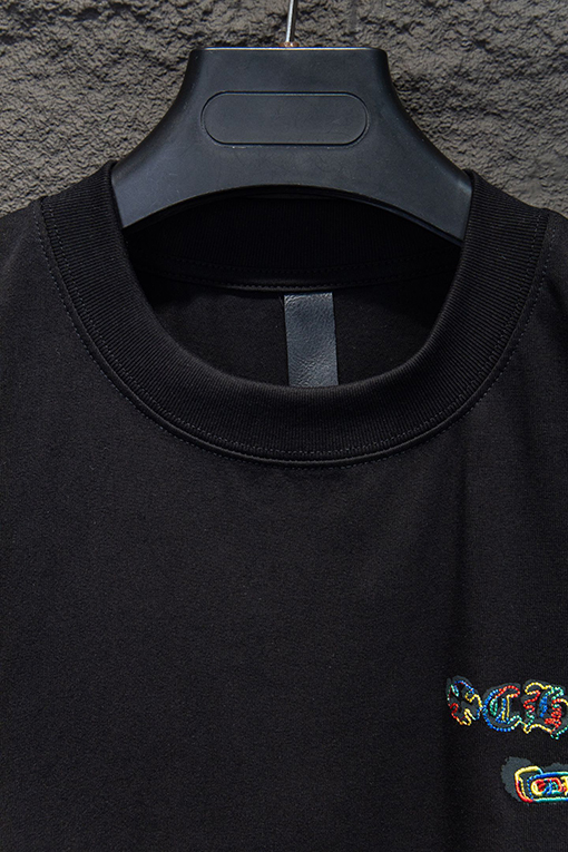 クロムハーツブランドコピー レザーラベル刺繍半袖Tシャツ