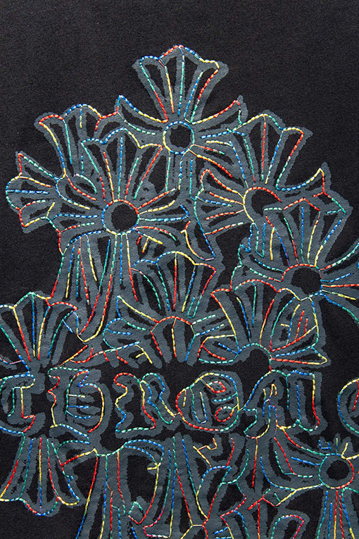 クロムハーツブランドコピー レザーラベル刺繍半袖Tシャツ