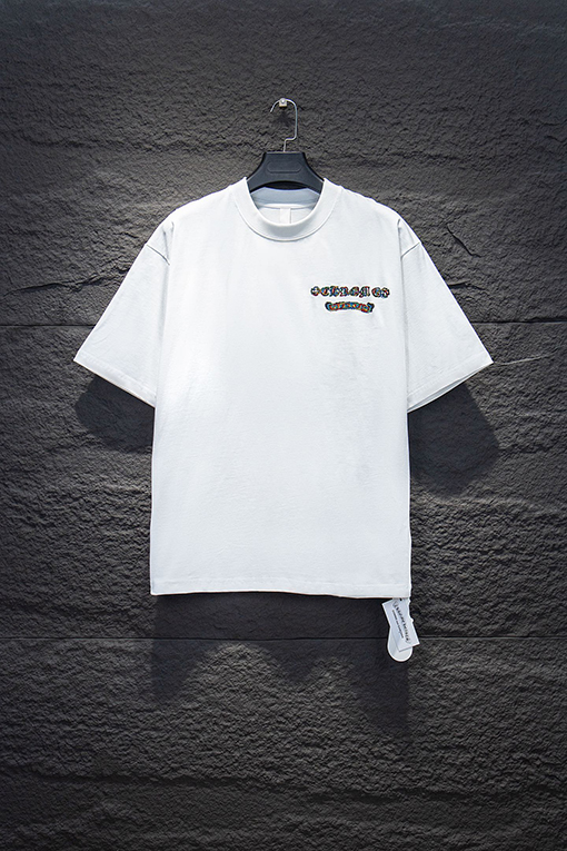 クロムハーツブランドコピー レザーラベル刺繍半袖Tシャツ