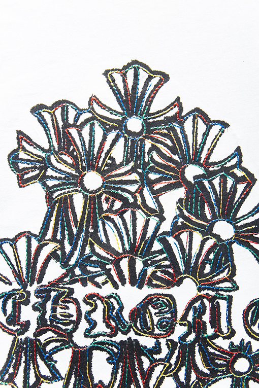 クロムハーツブランドコピー レザーラベル刺繍半袖Tシャツ