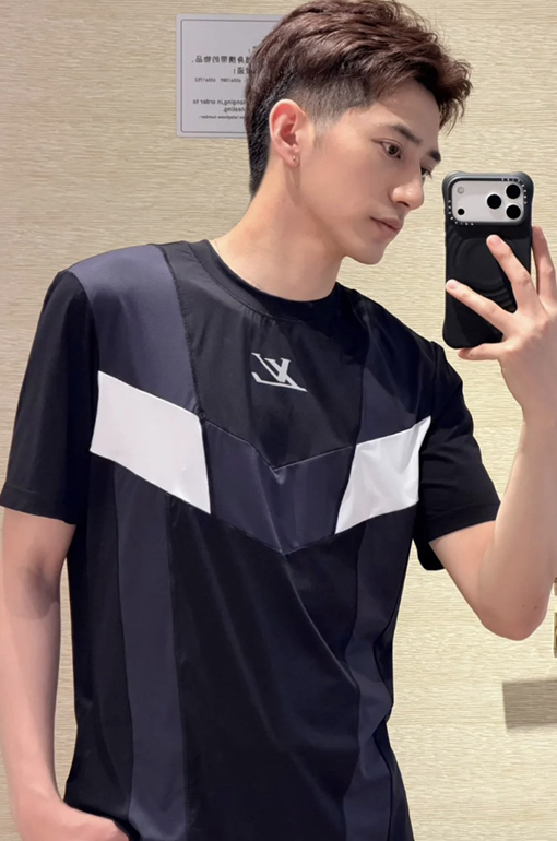 ルイヴィトン パッチワーククルーネックランニング半袖Tシャツ