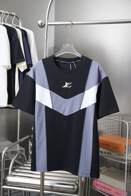ルイヴィトン パッチワーククルーネックランニング半袖Tシャツ