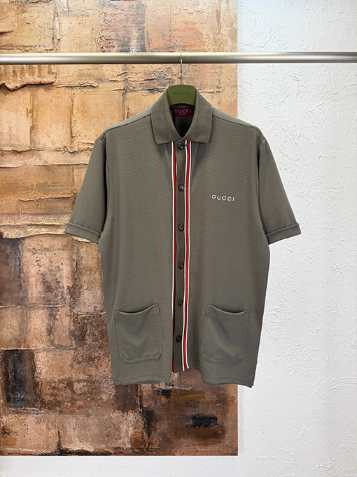 グッチ ウェビングボタンダウンカラー半袖シャツ