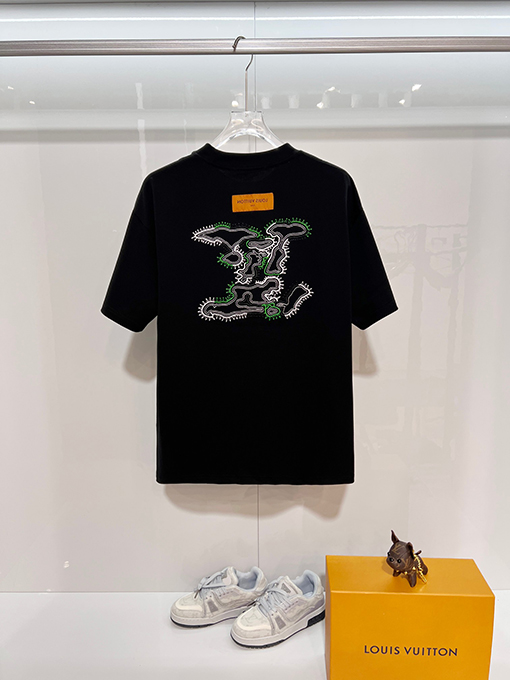 ルイヴィトン カラーブロック刺繍ロゴクルーネック半袖Tシャツ