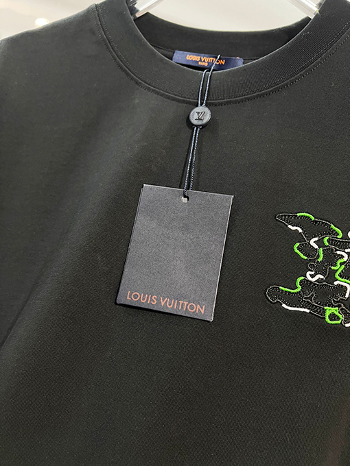 ルイヴィトン カラーブロック刺繍ロゴクルーネック半袖Tシャツ