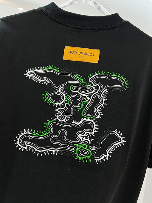 ルイヴィトン カラーブロック刺繍ロゴクルーネック半袖Tシャツ