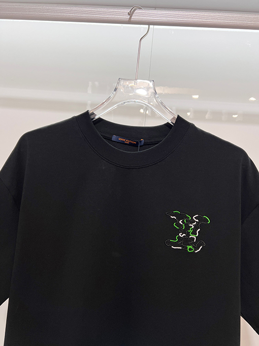 ルイヴィトン カラーブロック刺繍ロゴクルーネック半袖Tシャツ