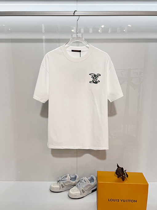 ルイヴィトン カラーブロック刺繍ロゴクルーネック半袖Tシャツ