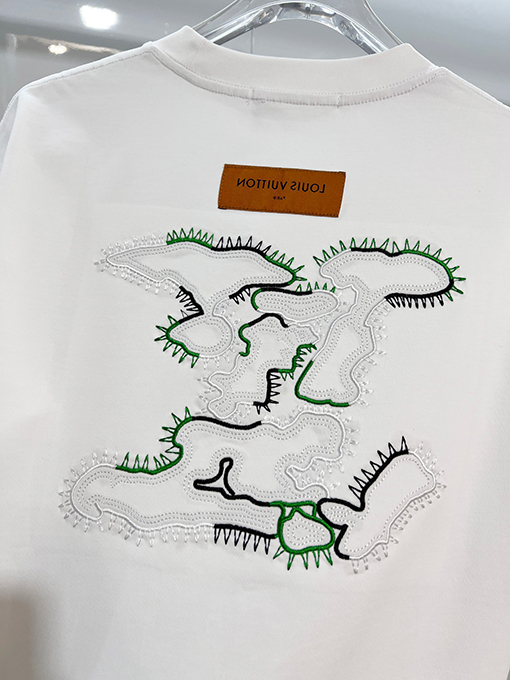 ルイヴィトン カラーブロック刺繍ロゴクルーネック半袖Tシャツ