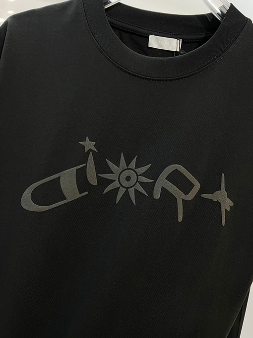 ディオール DIOR 星空ひまわりフロック刺繍レターロゴ半袖Tシャツ