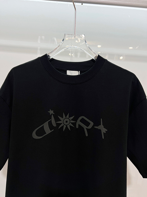 ディオール DIOR 星空ひまわりフロック刺繍レターロゴ半袖Tシャツ