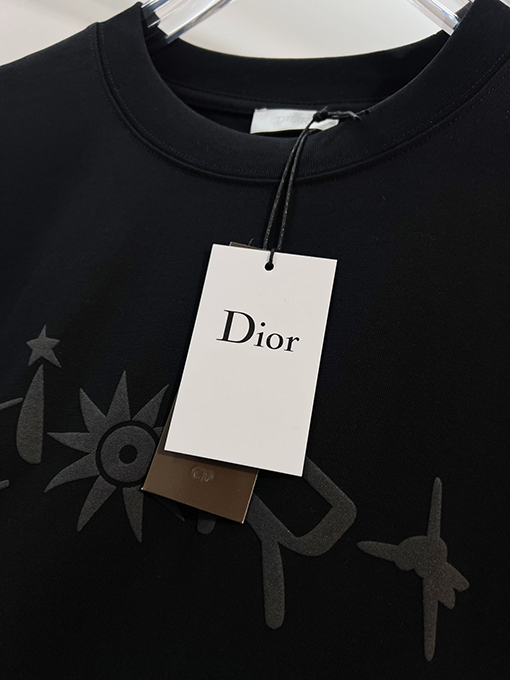 ディオール DIOR 星空ひまわりフロック刺繍レターロゴ半袖Tシャツ